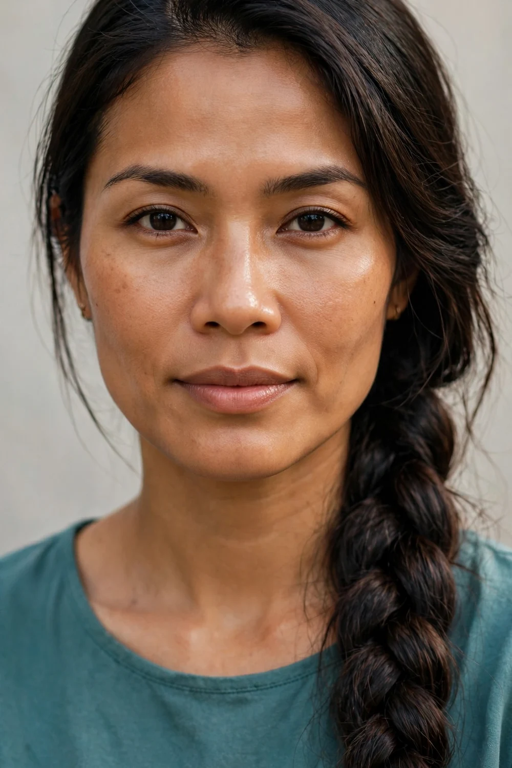 Side-swept fishtail braid draped over one shoulder on a square face