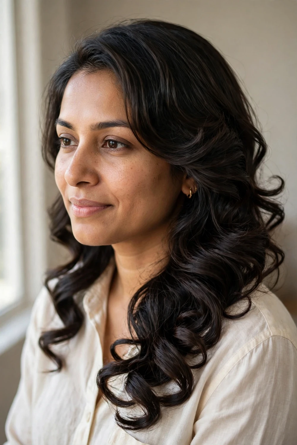 Side-swept waves church hairstyle for fine hair