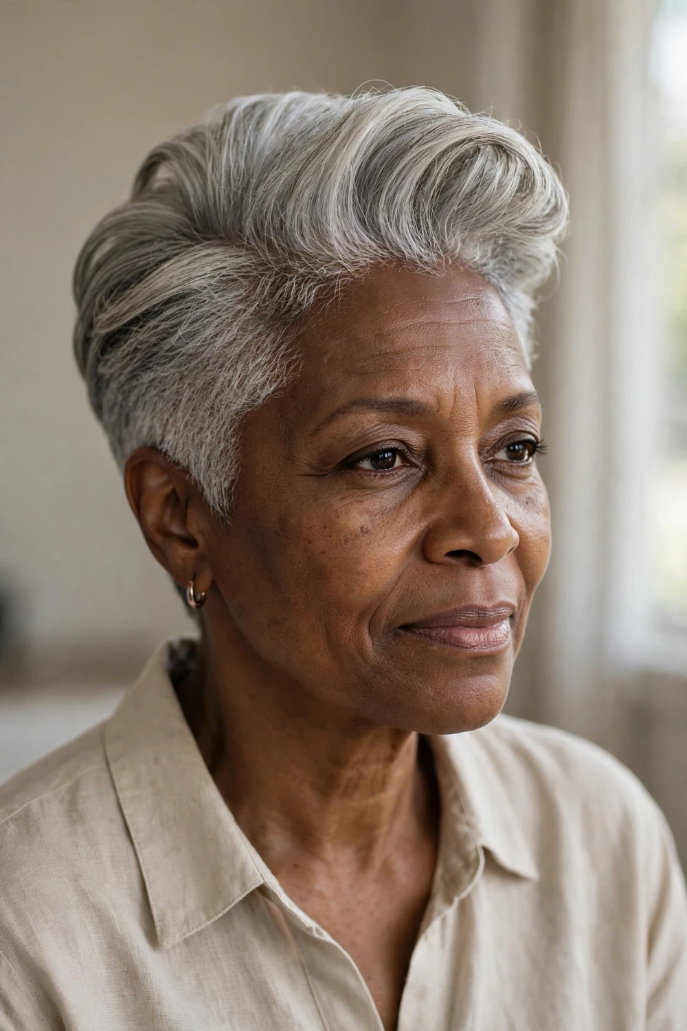 Silver side-parted pompadour short hairstyle
