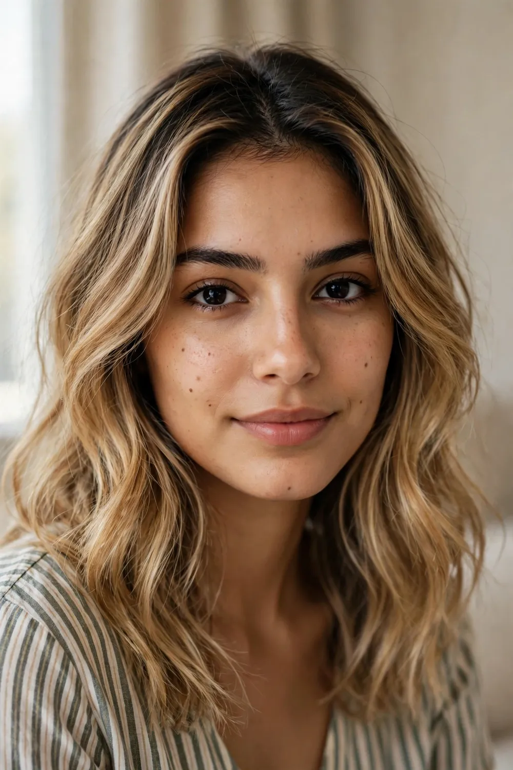 Honey blonde balayage with a smudged root for a soft diffused grow-out