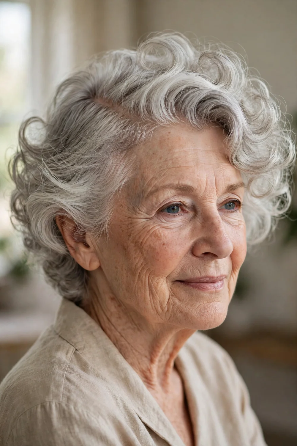 Older woman with a soft body-wave perm