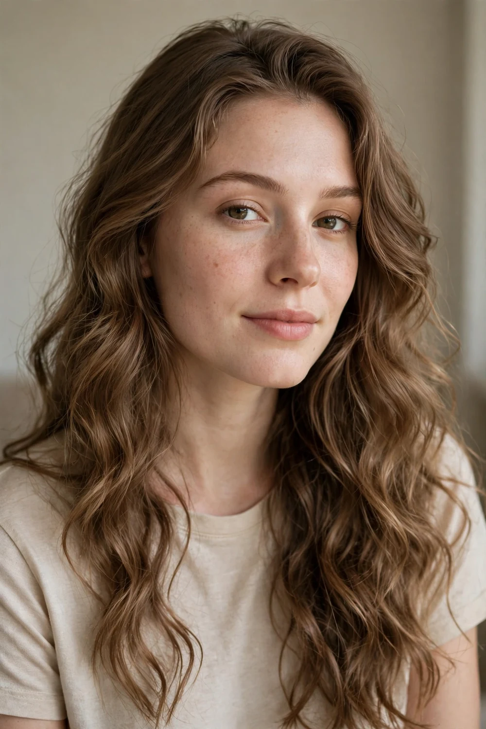Woman with soft loose waves hairstyle for Christmas long hair
