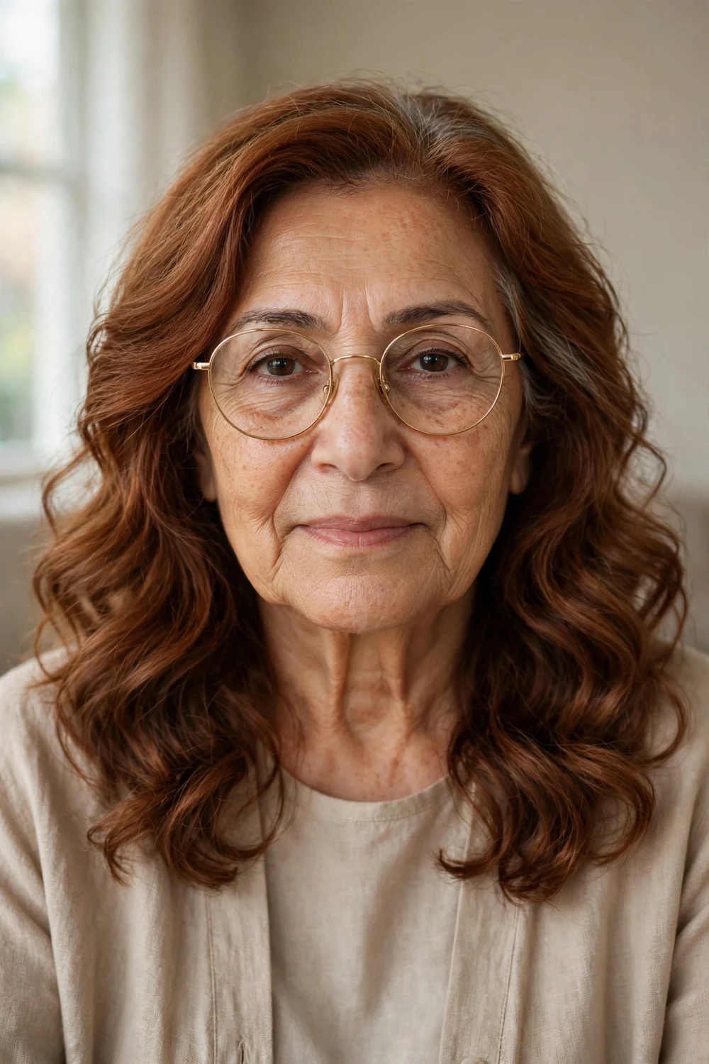 Soft waves hairstyle on a woman over 60 wearing glasses