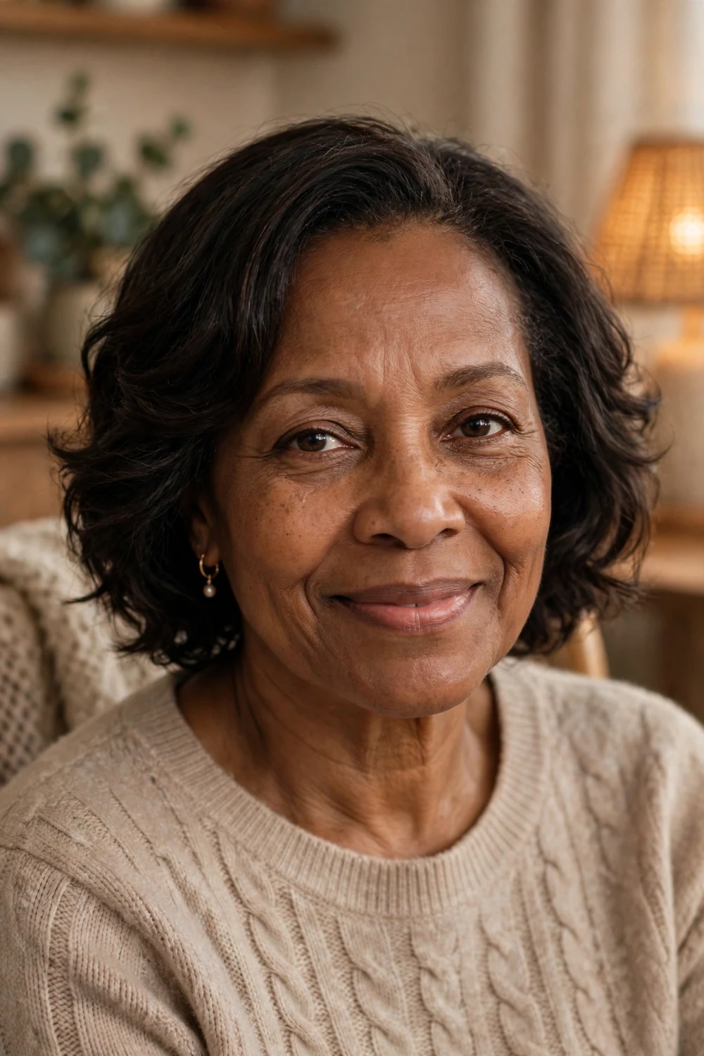 Older Black woman with soft waves on short hair