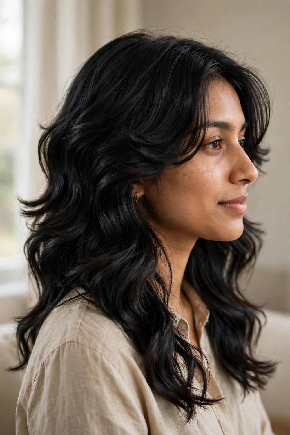 Soft wavy butterfly cut with natural loose waves and gentle texture
