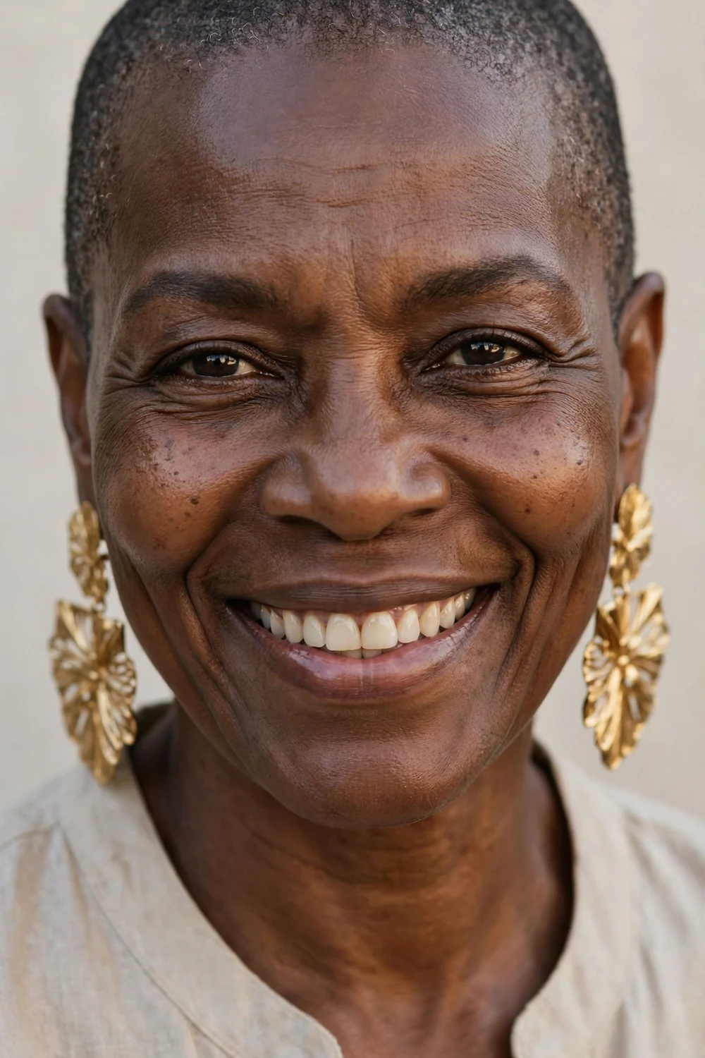 Older Black woman with a sophisticated short buzz cut
