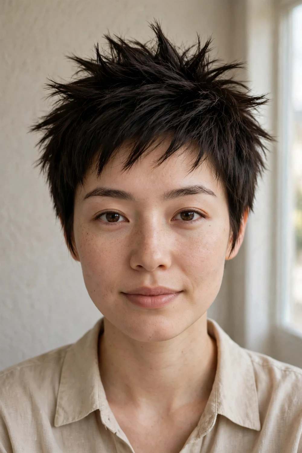 Spiky pixie with short layers styled upward