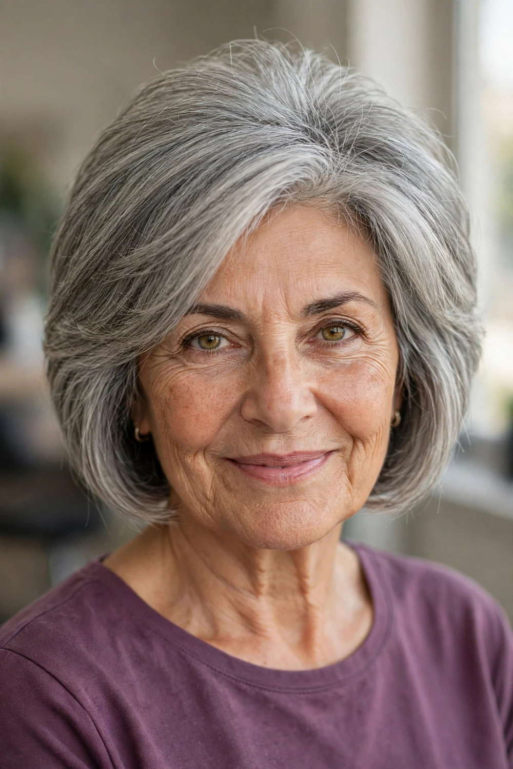 Mature woman with stacked bob for thin hair