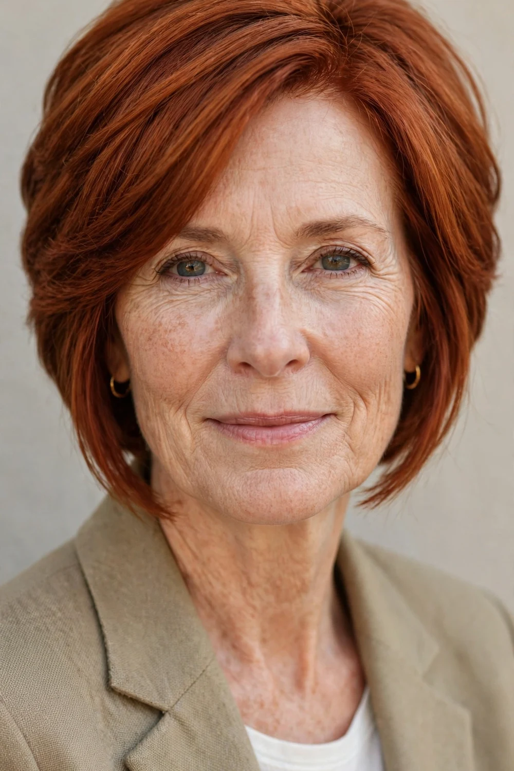 Woman with oblong face wearing a stacked inverted bob shorter at the back and longer in front