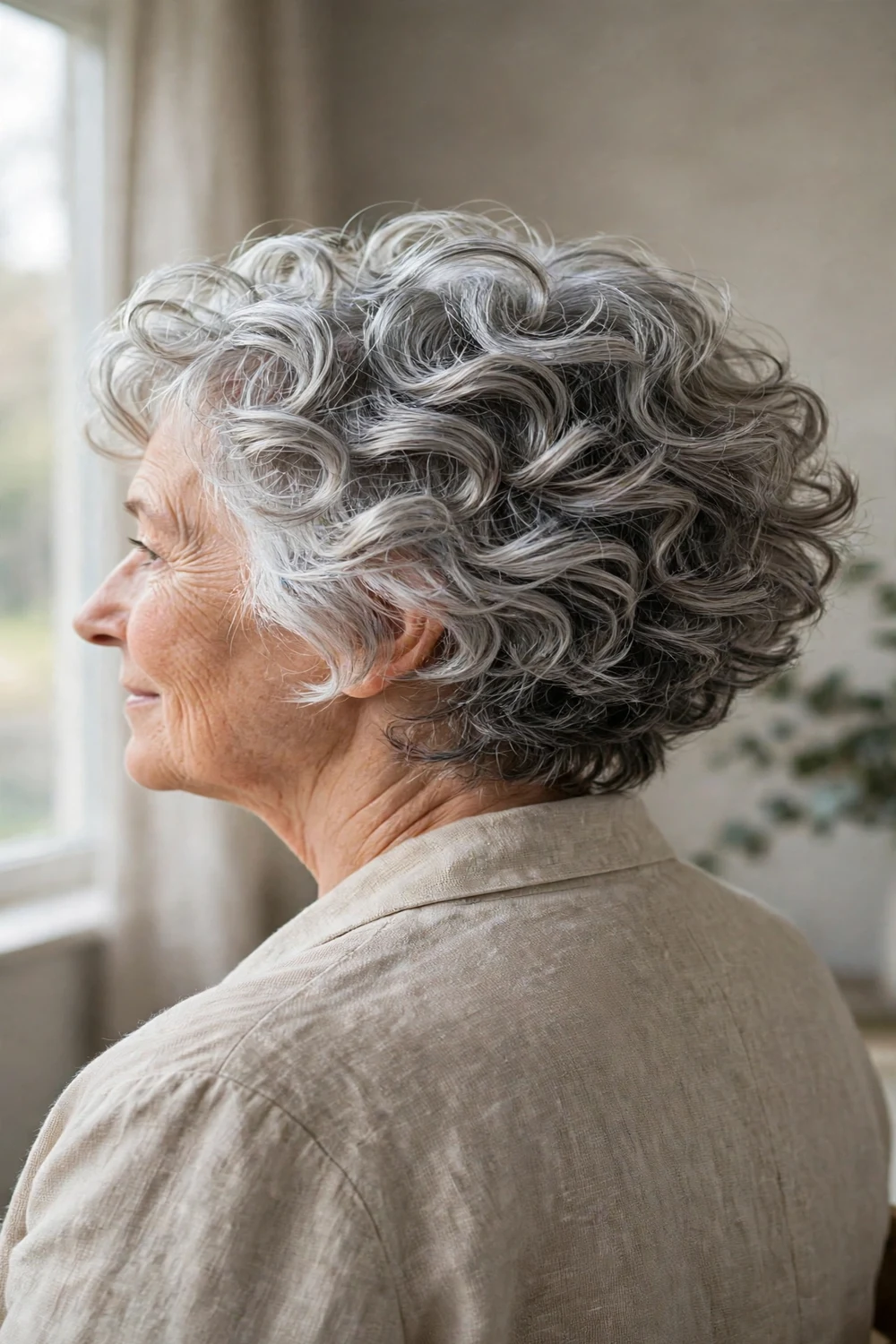 Woman over 60 with stacked piecey curls