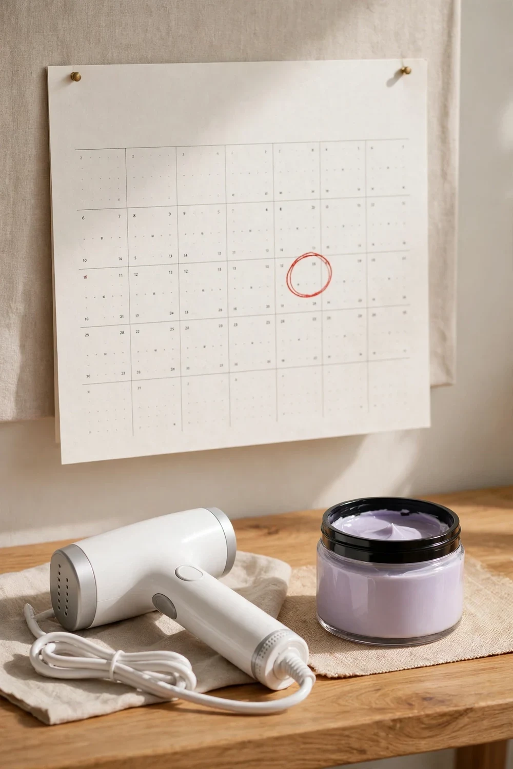 Hair care routine calendar showing a planned monthly steam treatment day