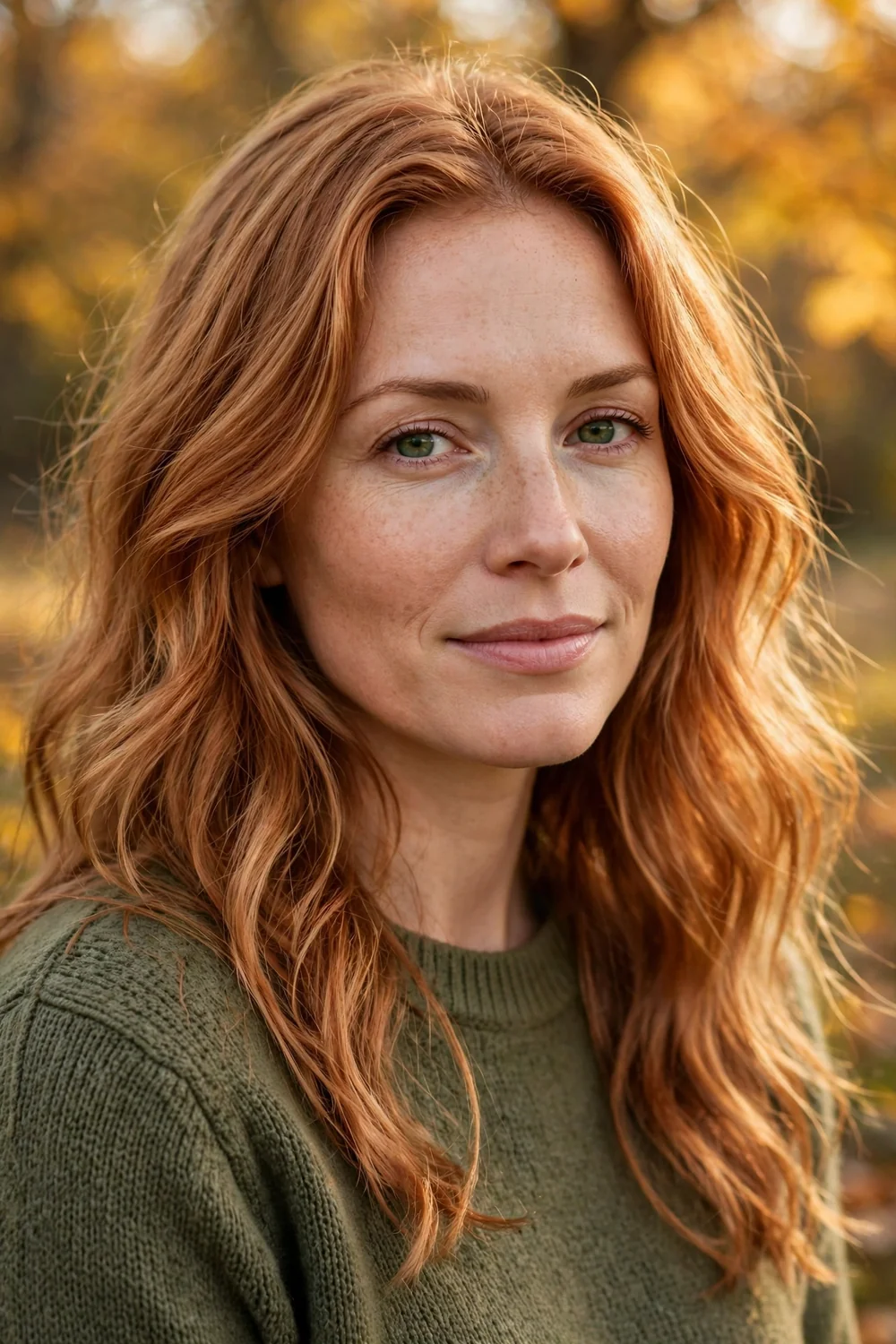 Strawberry blonde hair with red-gold autumn warmth