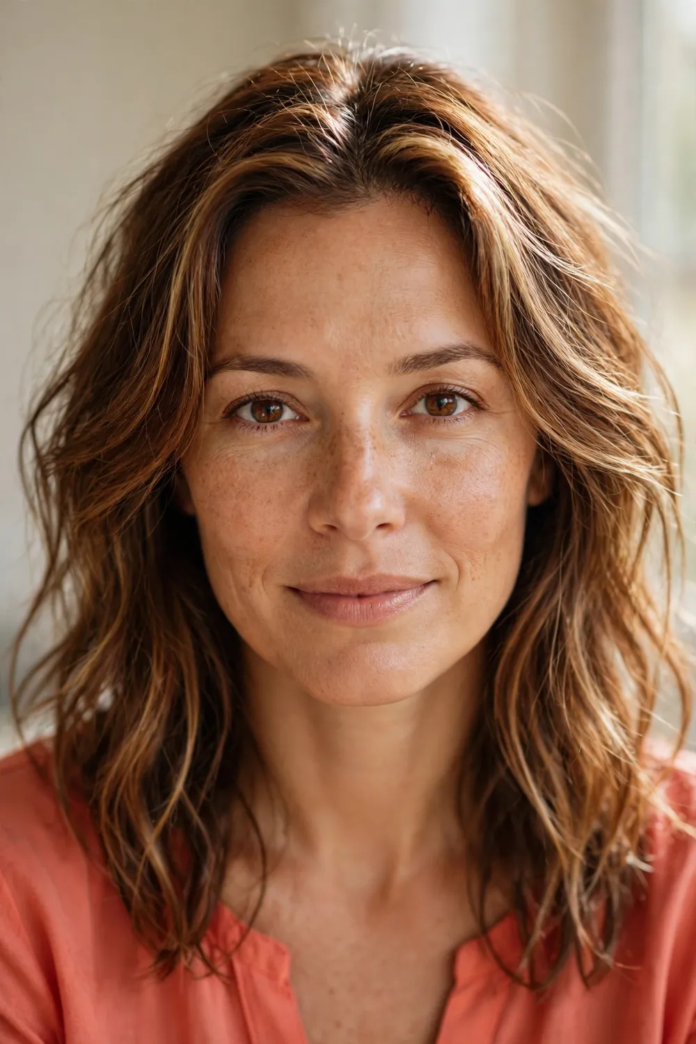 Sun-kissed chestnut brown with natural lighter pieces where sun would hit