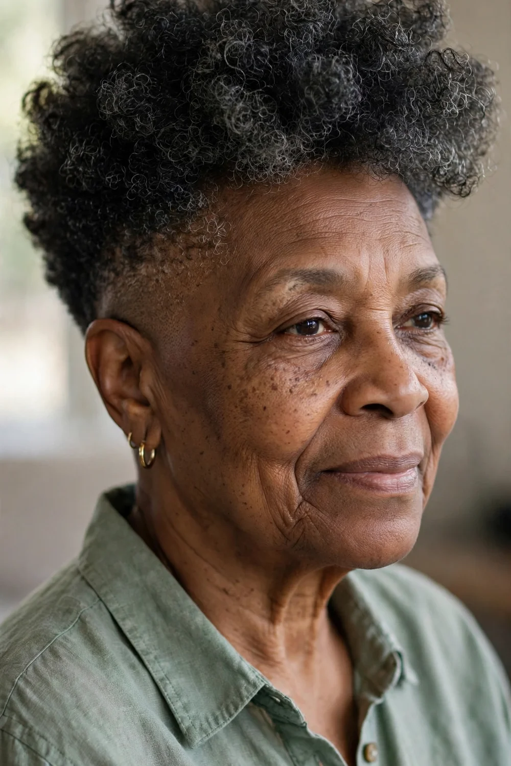 Older woman with a tapered curly cut