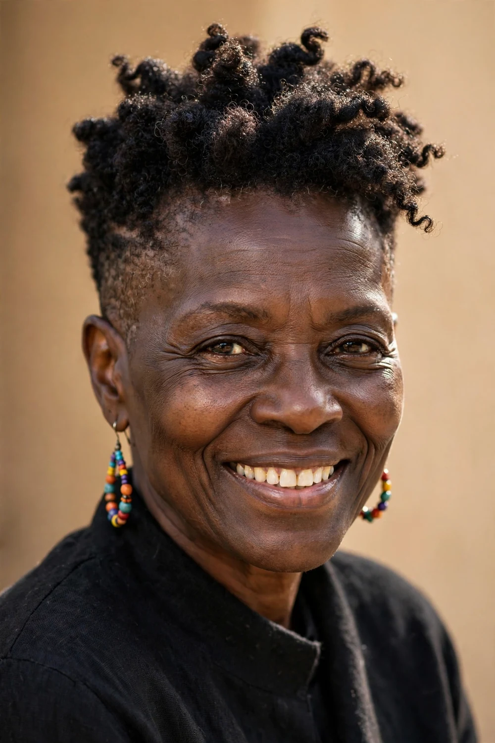 Older Black woman with a tapered natural cut with coils on top