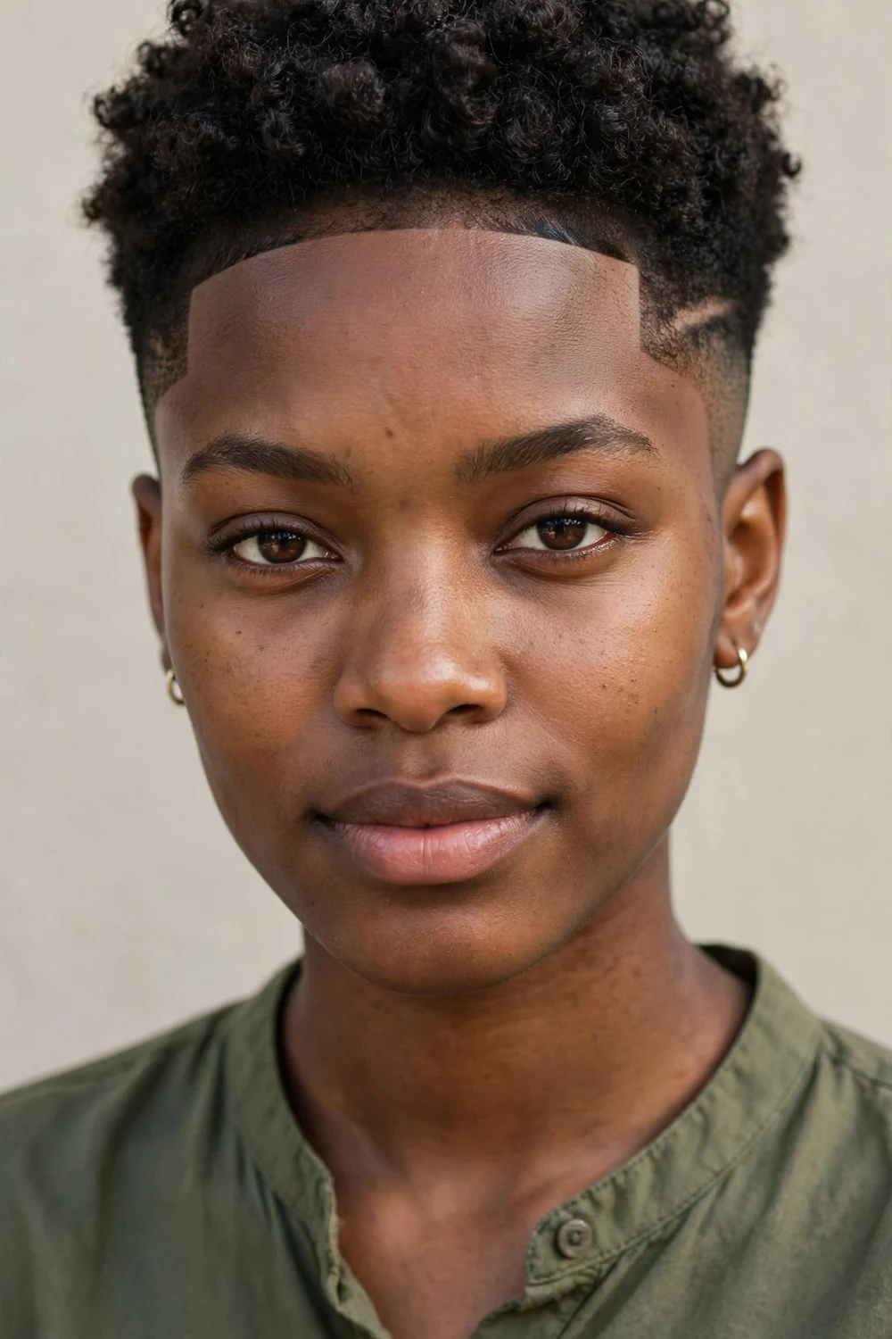 Black woman with a temp fade and a crisp sharp line-up along the hairline