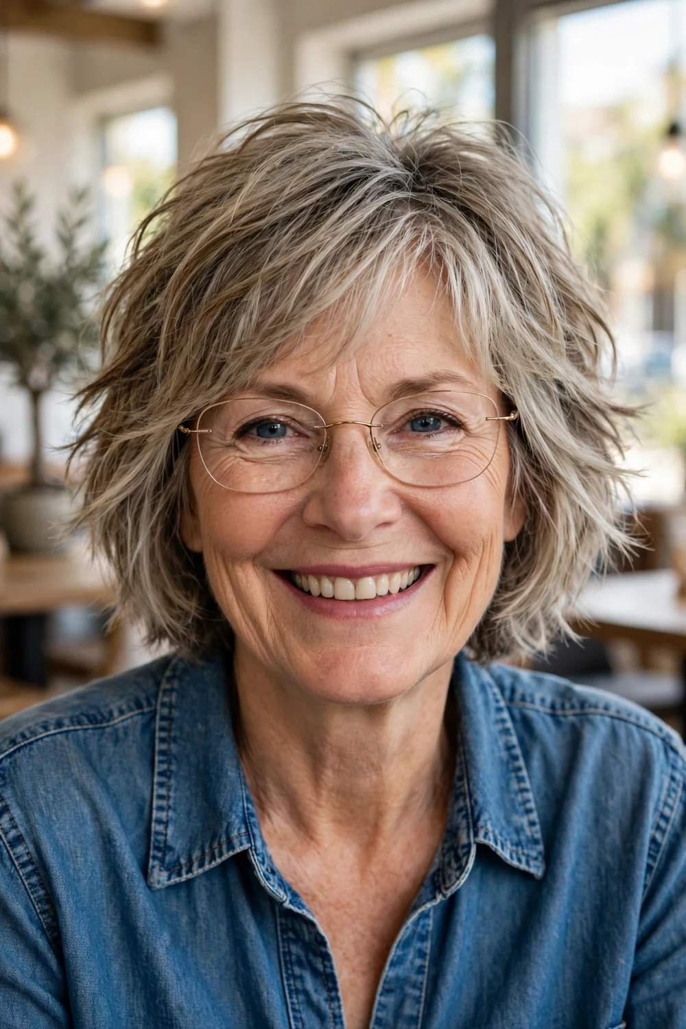 Textured bob with waves on a woman with a square face