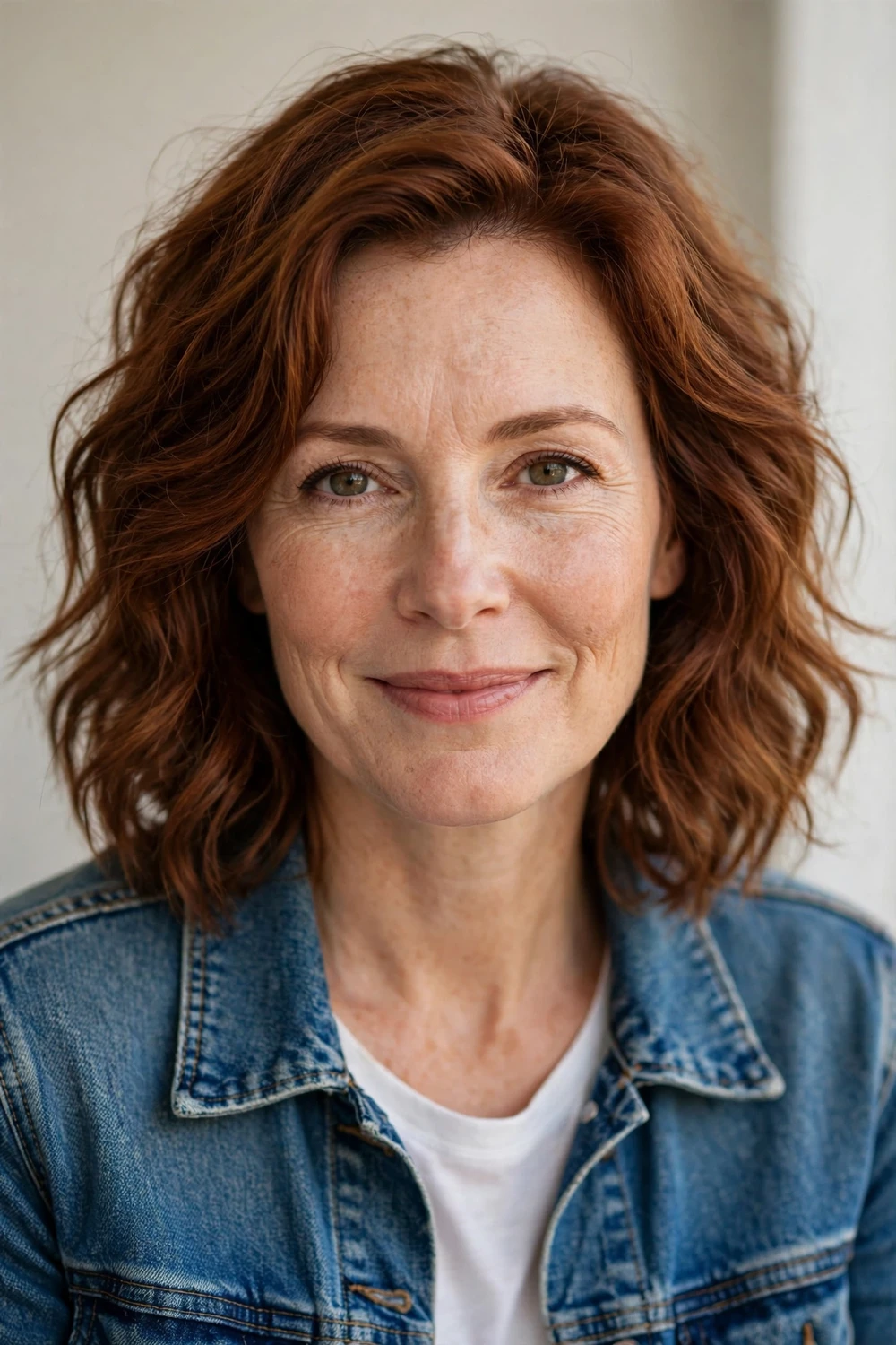 Oval-faced woman with a textured lob styled in soft waves