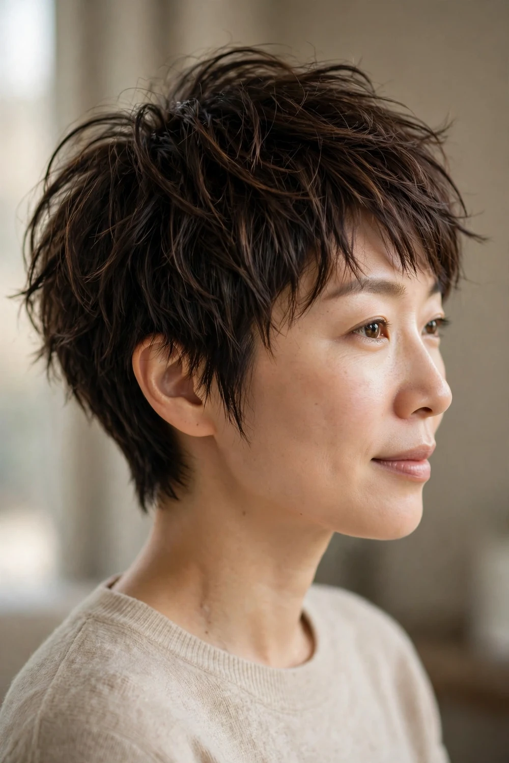 Textured pixie with piece-y separated layers