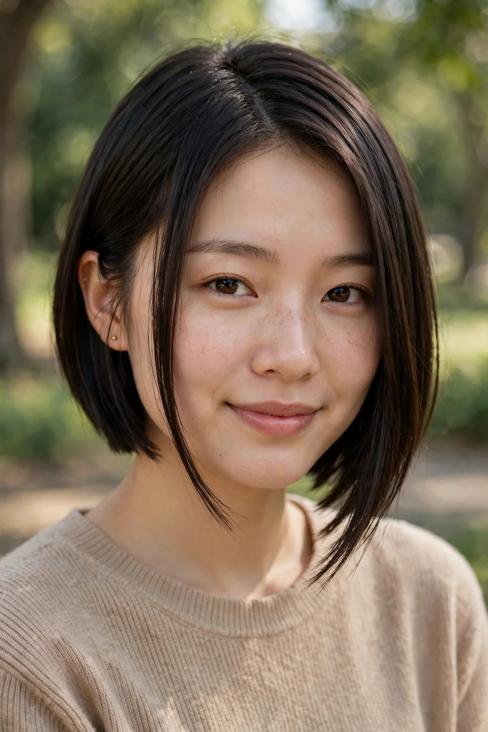 Young Asian woman with an A-line bob haircut