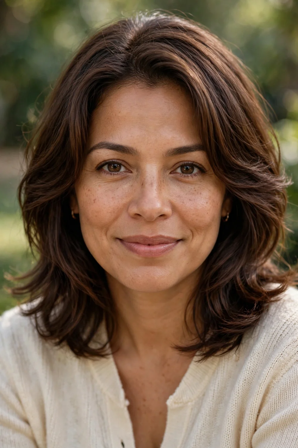 Latina woman with front-facing layers around the face