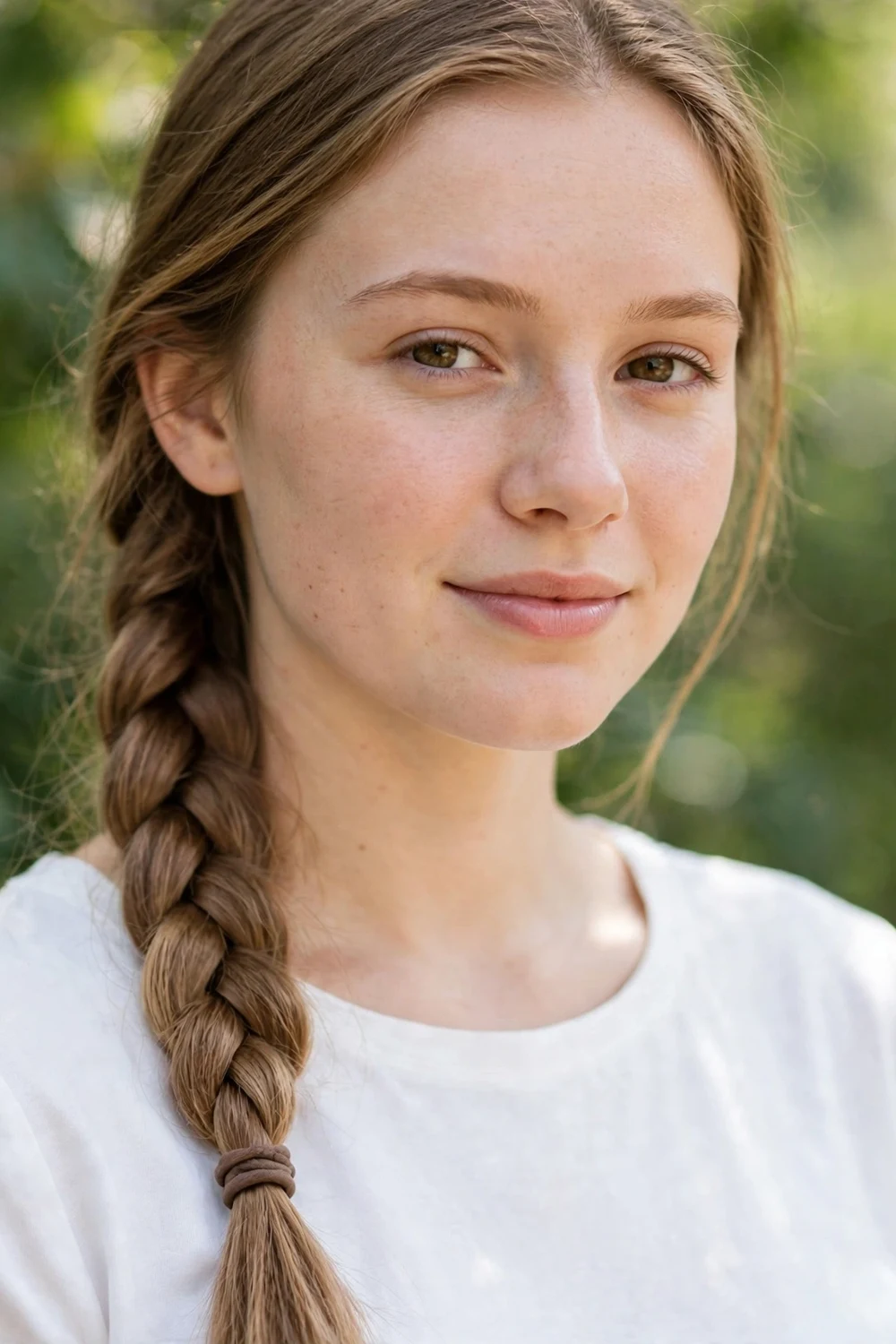 Woman with a classic three-strand braid over one shoulder