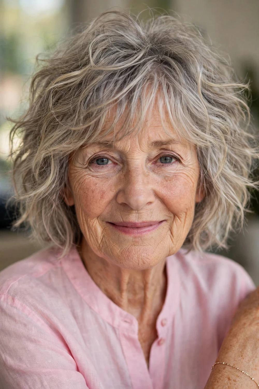 Mature woman with tousled bob and fringe
