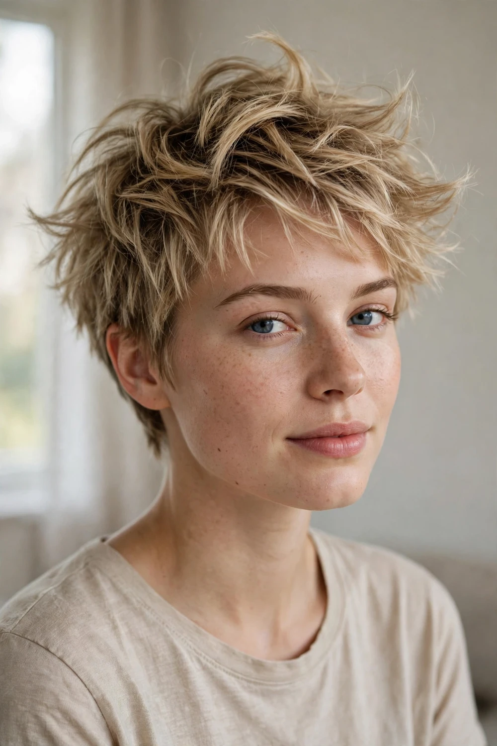 Tousled pixie with messy bedhead texture