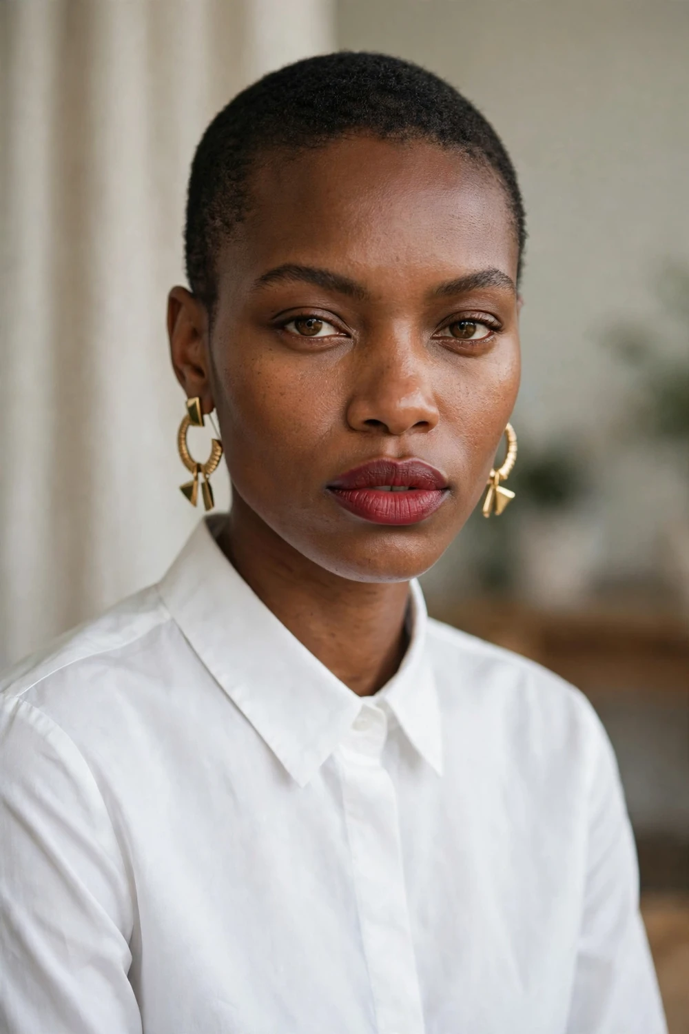 Black woman with buzz cut TWA hairstyle