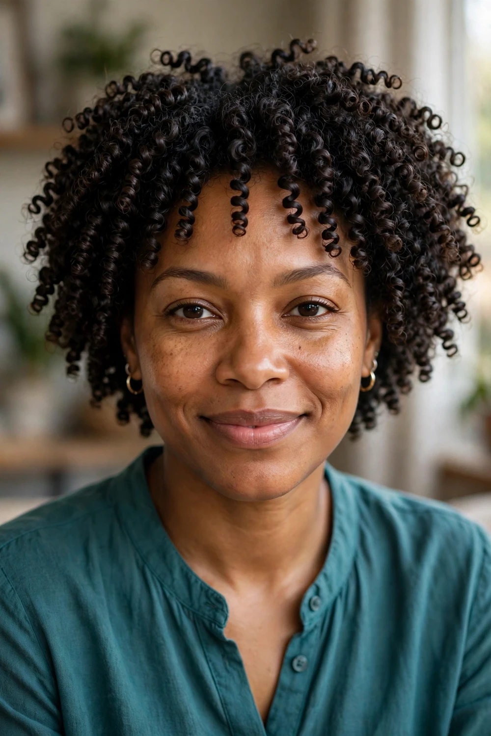 Black woman with defined finger coil TWA hairstyle