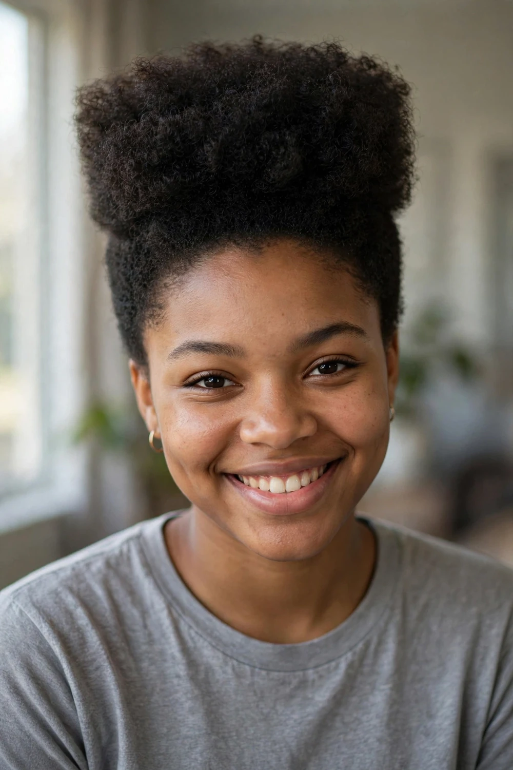 Black woman with high top TWA hairstyle