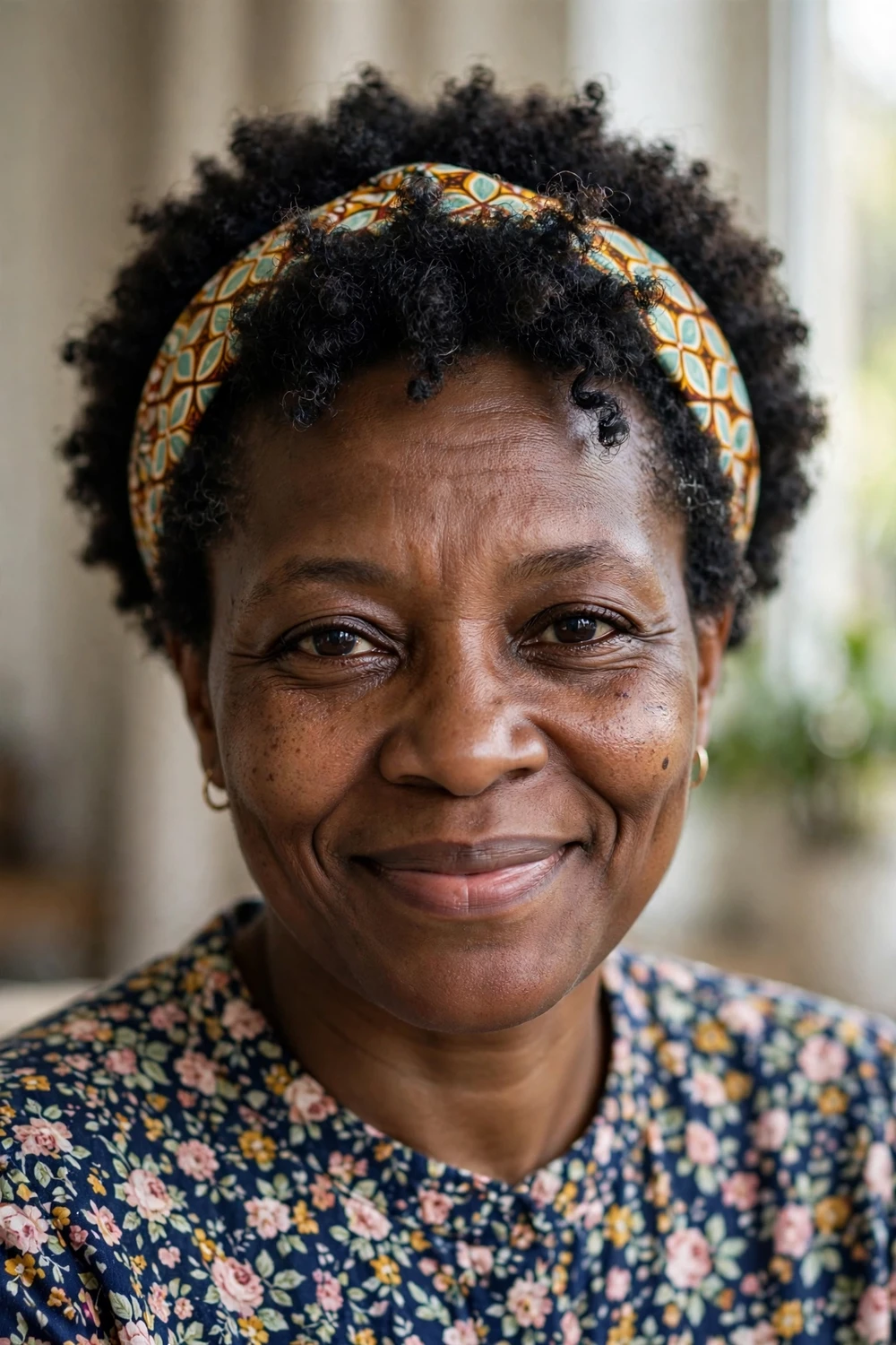Black woman with TWA hairstyle and fabric headband