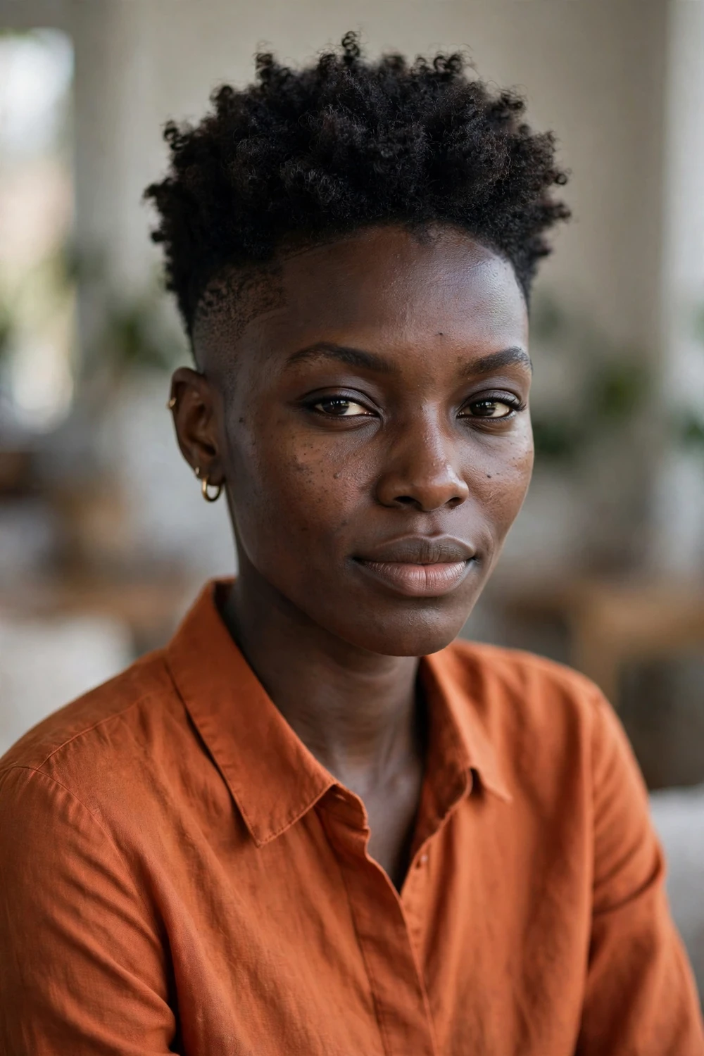 Black woman with TWA and temple fade haircut