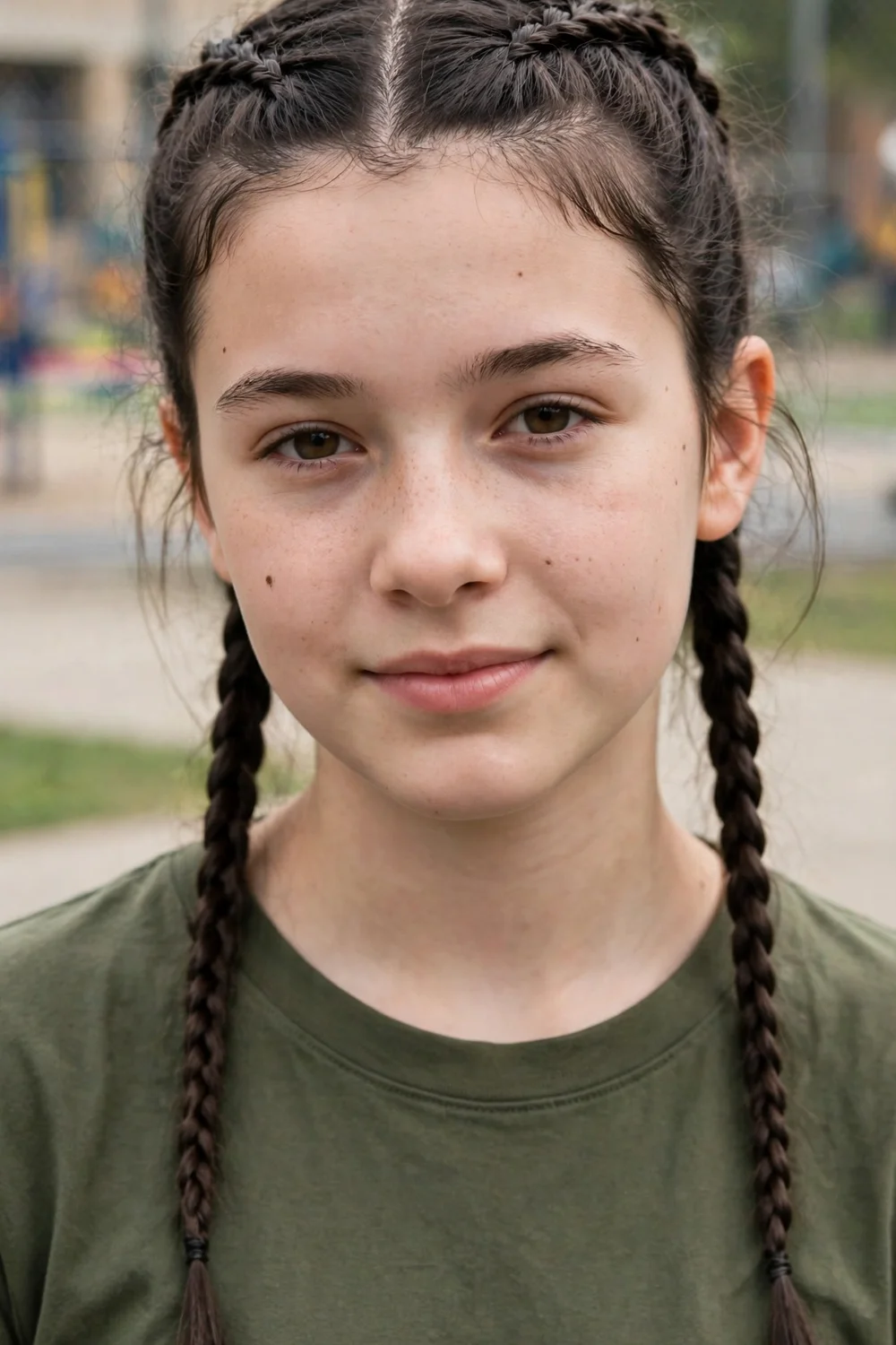 Young woman with twin mini French braids on thin hair