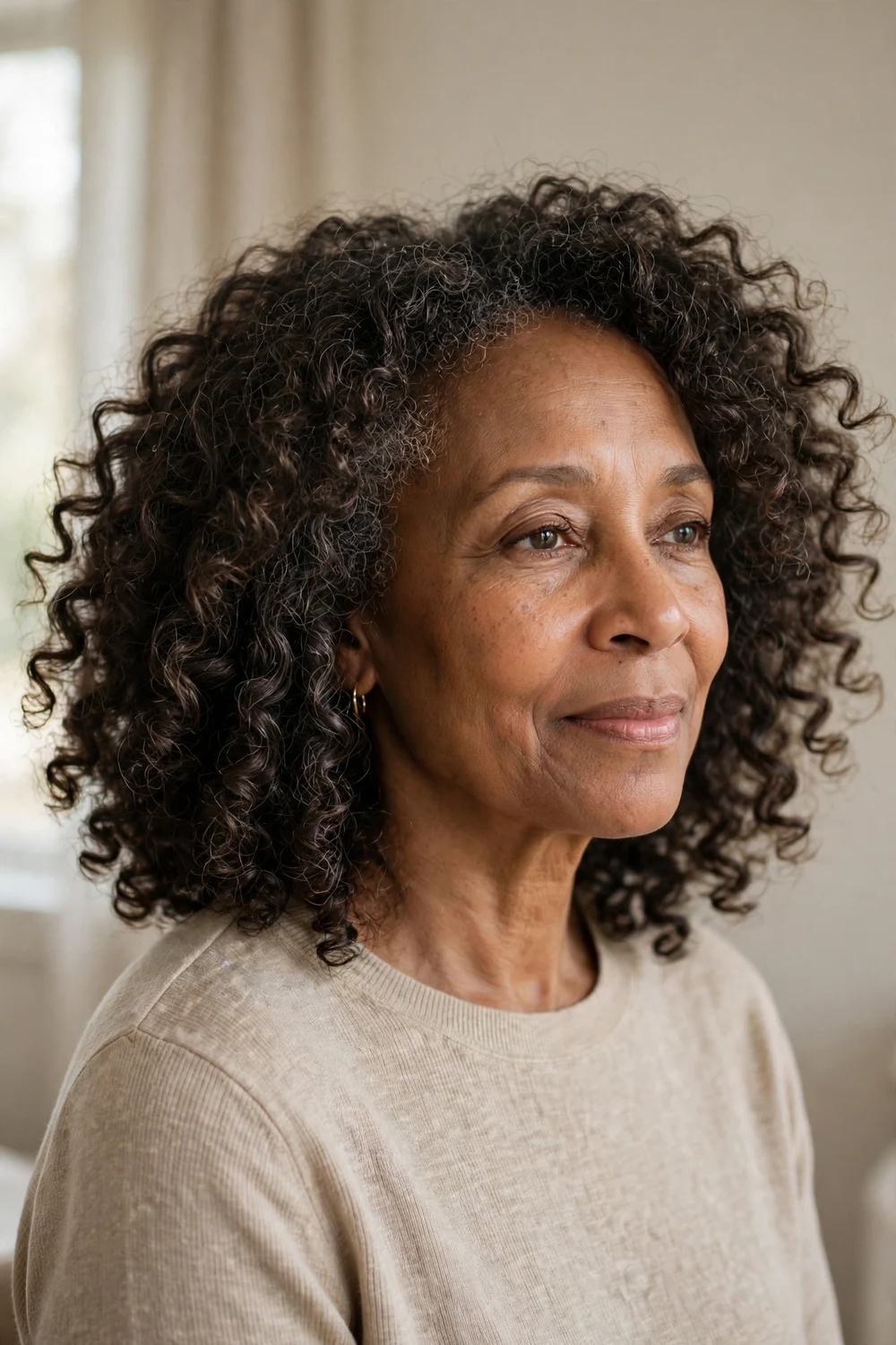 Older Black woman with soft twist-out curls