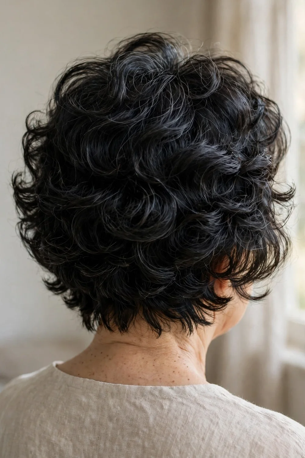 Older woman with a defined twist-out on natural curls