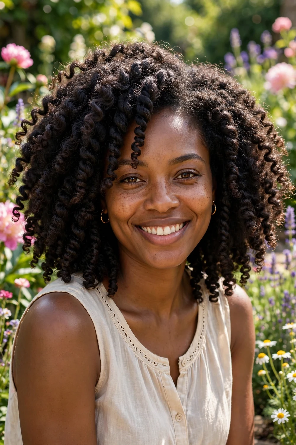 Woman with a voluminous twist-out on natural hair