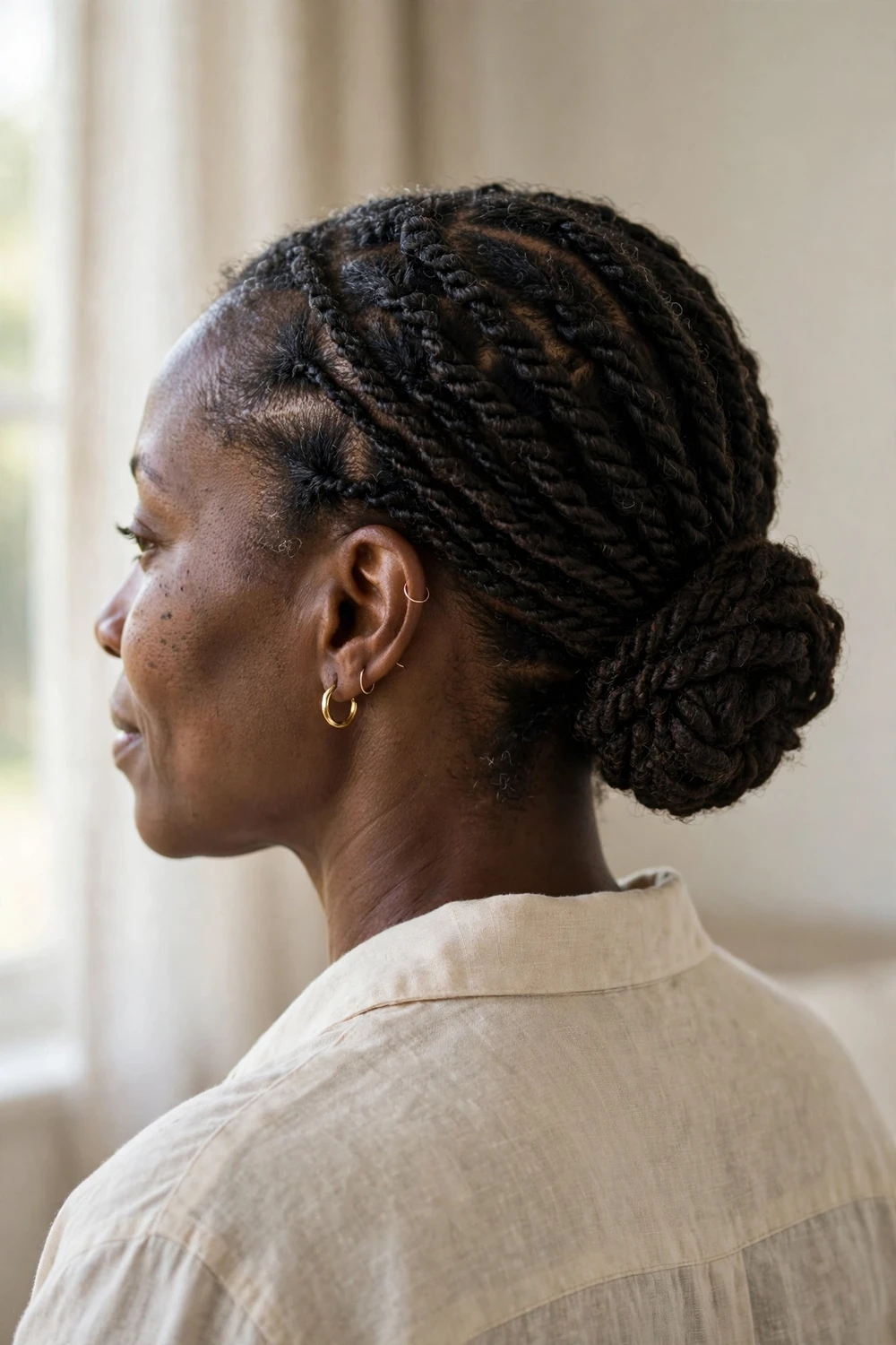 Elegant twisted updo church hairstyle for natural hair