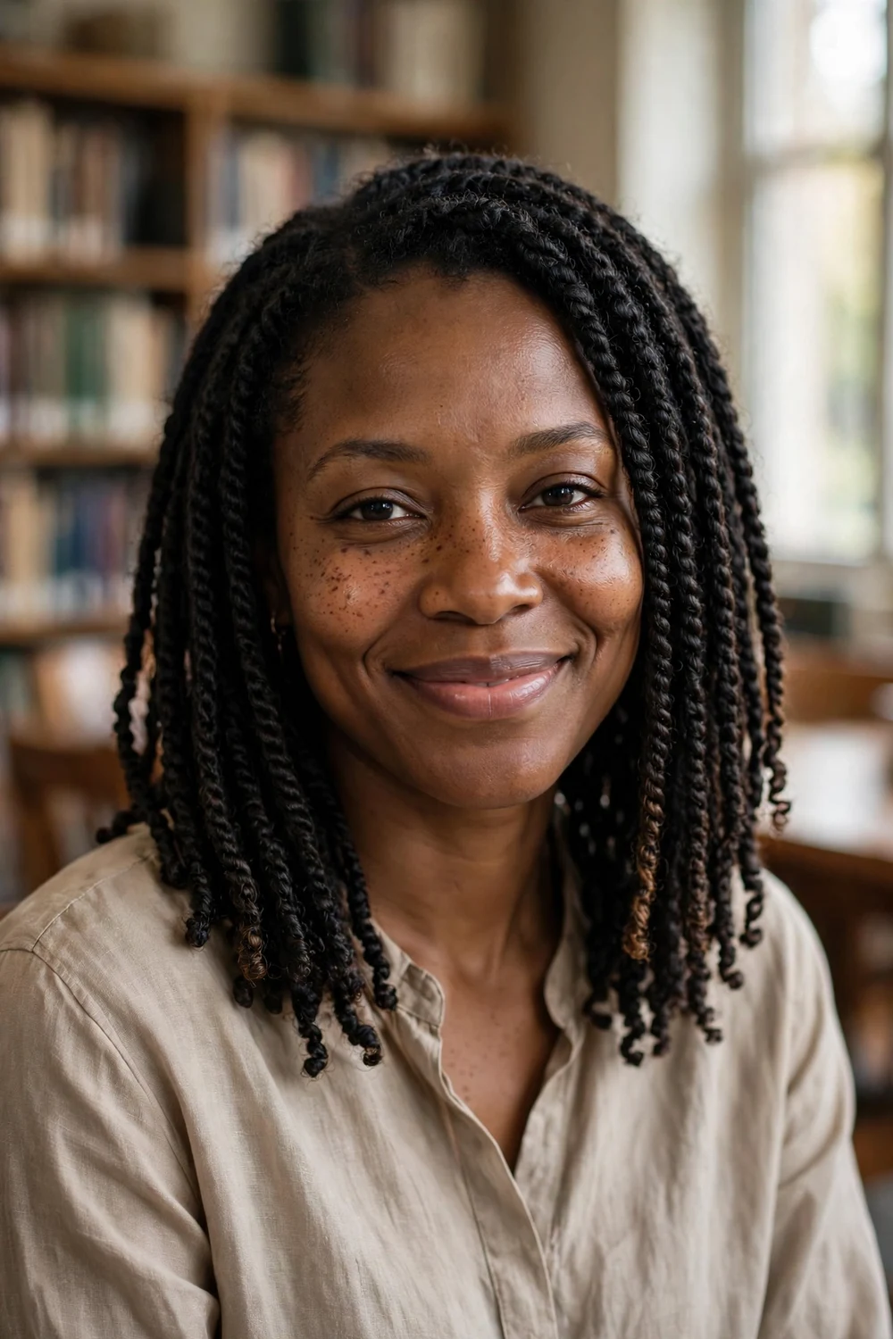 Woman with two-strand twists on her natural hair