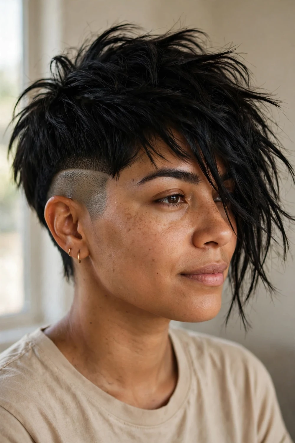Undercut choppy pixie with shaved sides and long textured choppy top