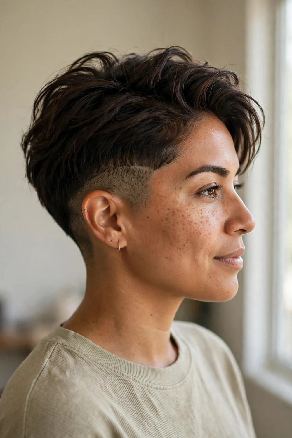 Undercut pixie with cropped sides and long textured top