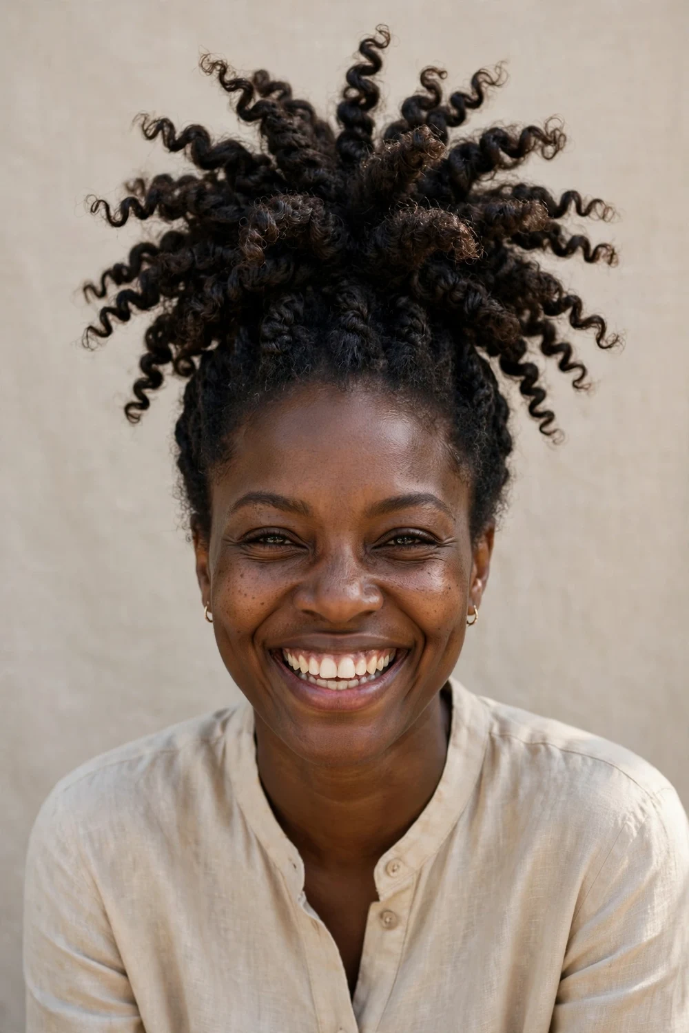 Black woman with an elegant low chignon and deep side part
