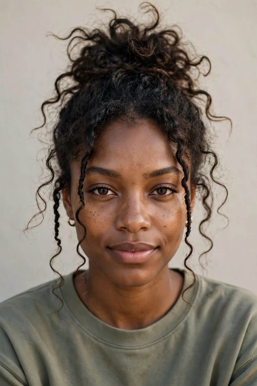 Black woman with braids swept to one side in an asymmetrical updo