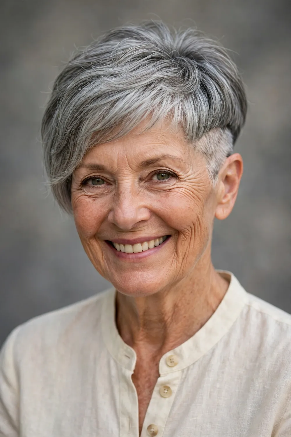 Mature woman with very short bob and undercut