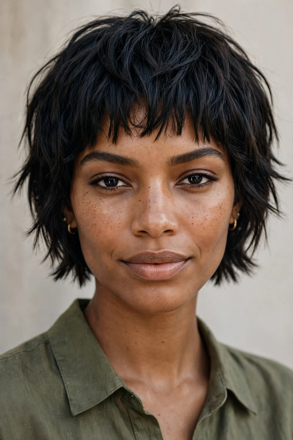 Very short choppy bob with textured bangs