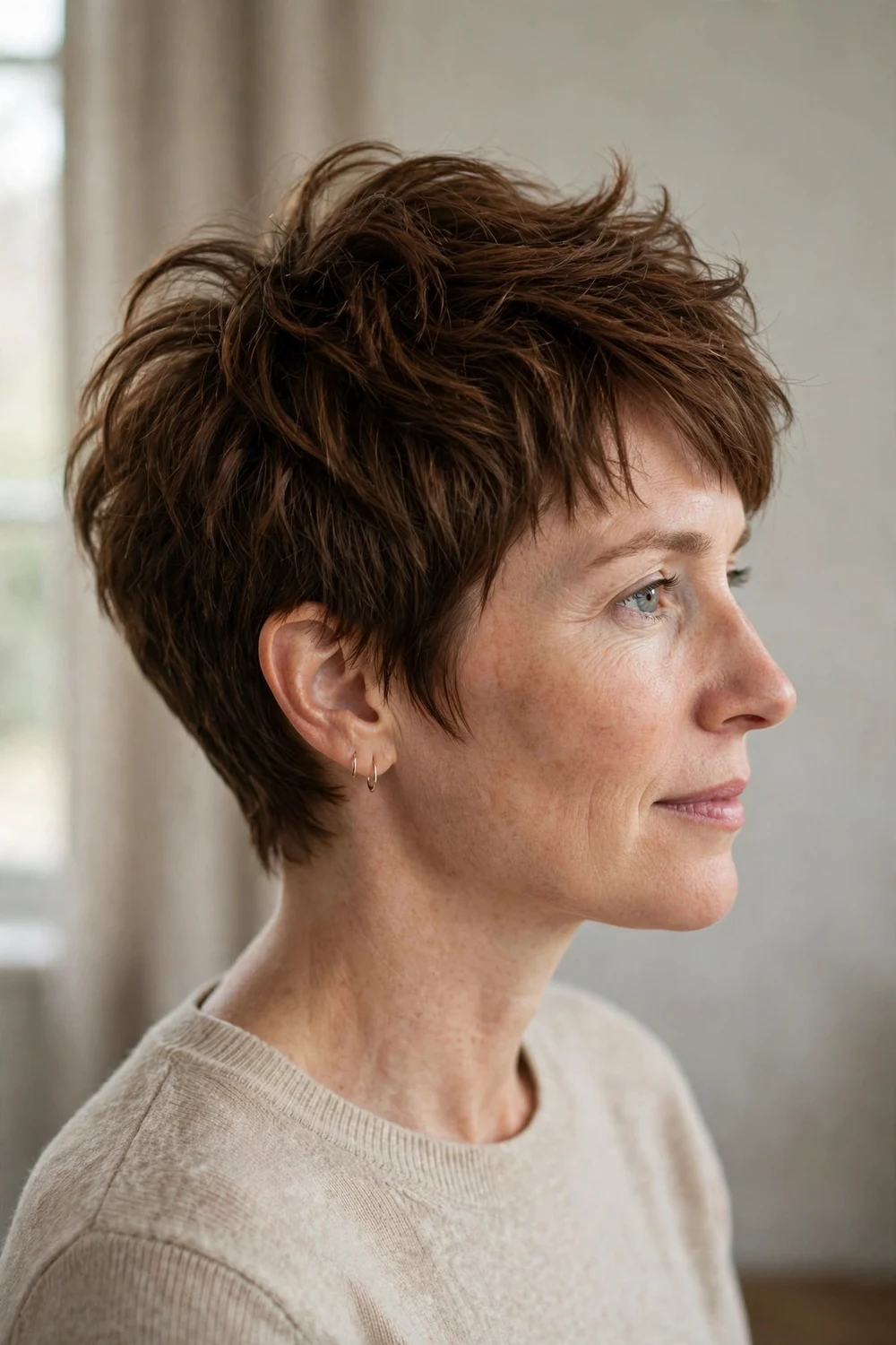 Textured Pixie with Crown Volume volume boosting haircut for fine hair