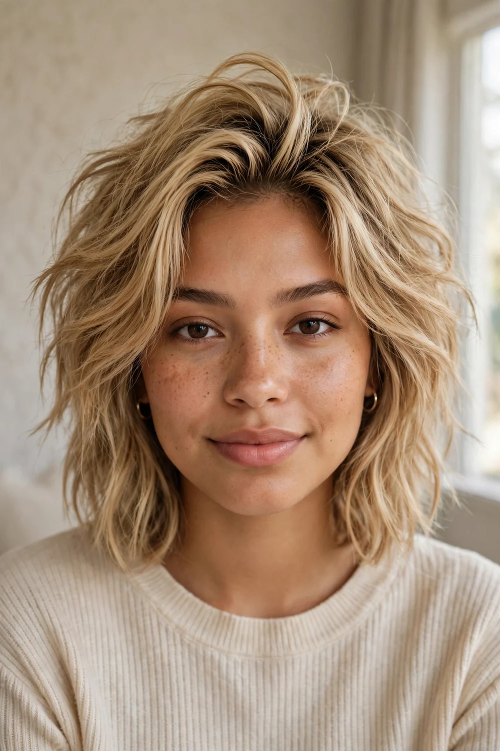 Textured Lob with Teased Roots volume boosting haircut for fine hair
