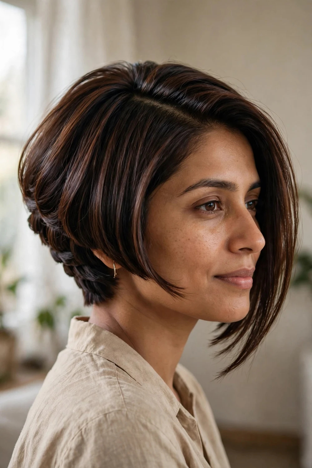 Angular Bob with Deep Side Part volume boosting haircut for fine hair