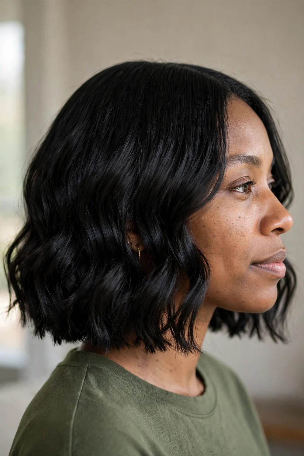 One-Length Wavy Bob volume boosting haircut for fine hair