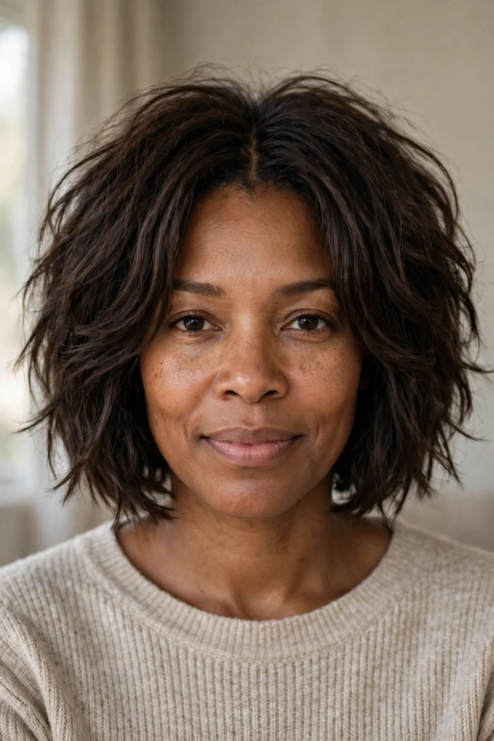 Shaggy Bob with Center Part volume boosting haircut for fine hair